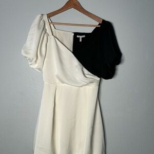 Atoir Lost to the Night Black and Cream One-Shoulder Puff Sleeve Mini Dress